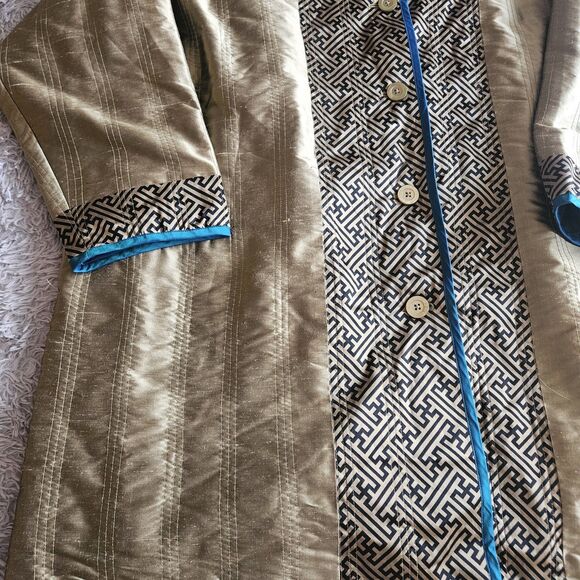 Koos 100% Silk Jacket Size 3X Gold Turquoise 3/4 Sleeve 80s 90s Funky Art Granny - Picture 8 of 15